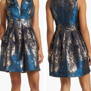 Vince Camuto Jacquard Cap-Sleeve Fit-And-Flare Dress